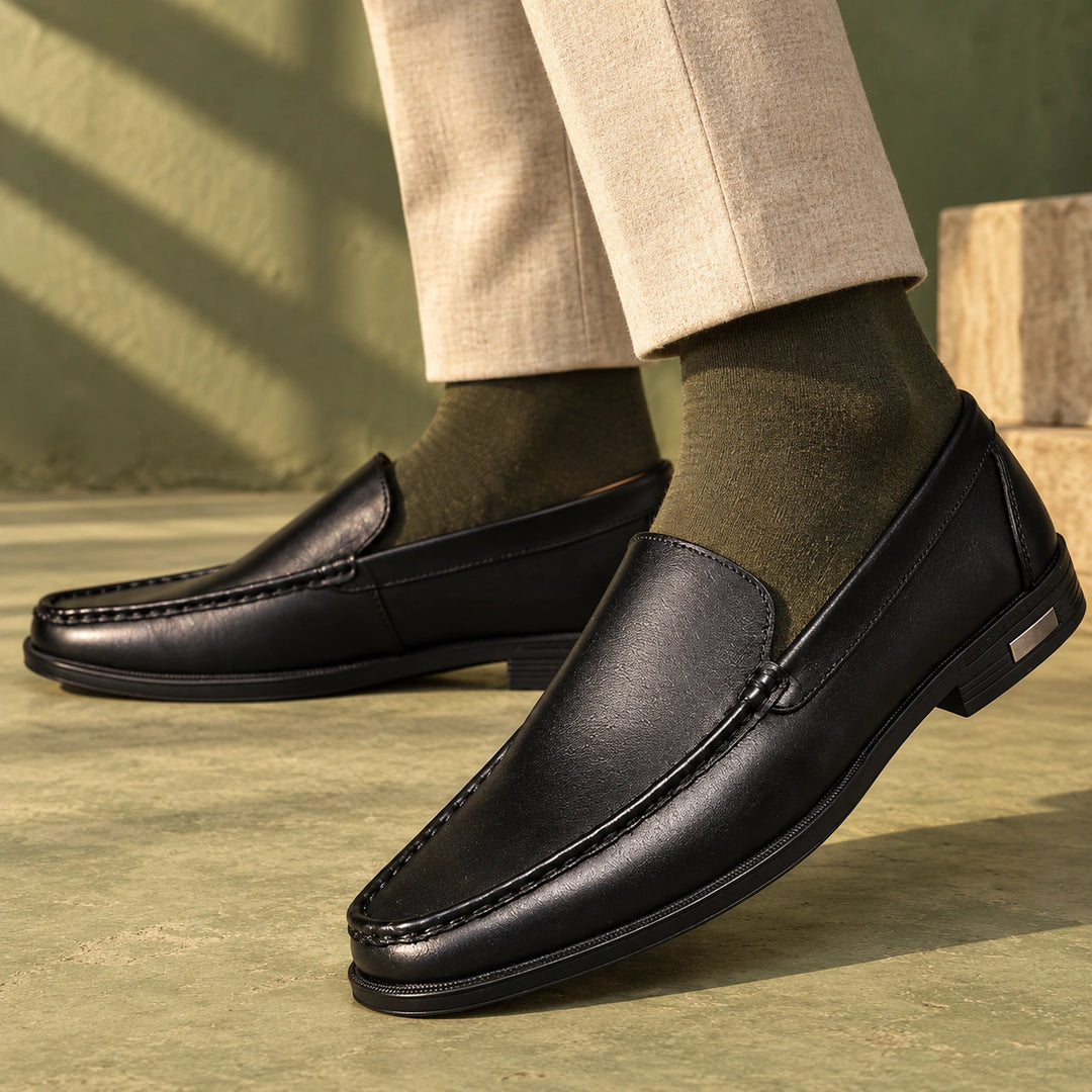 Lloyd Genuine Leather Apron Toe Loafers - Black