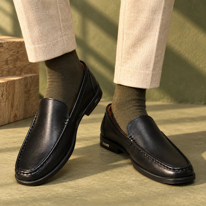 Lloyd Genuine Leather Apron Toe Loafers - Black
