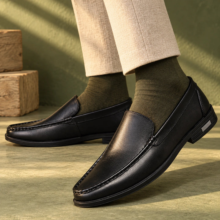 Lloyd Genuine Leather Apron Toe Loafers - Black