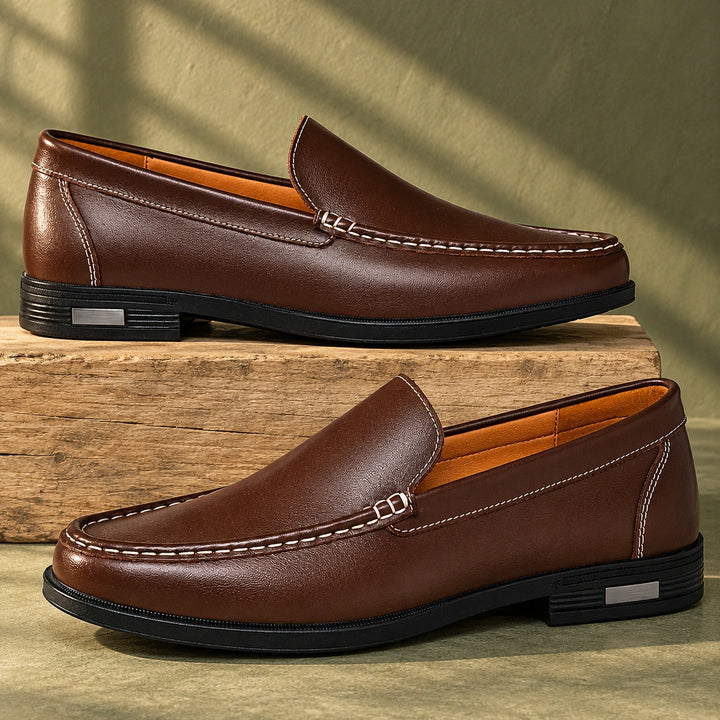 Lloyd Genuine Leather Apron Toe Loafers - Brown