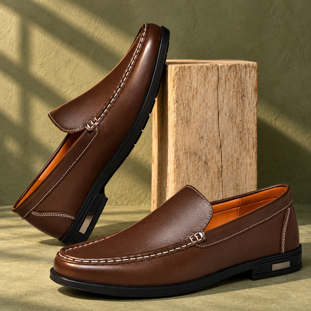 Lloyd Genuine Leather Apron Toe Loafers - Brown