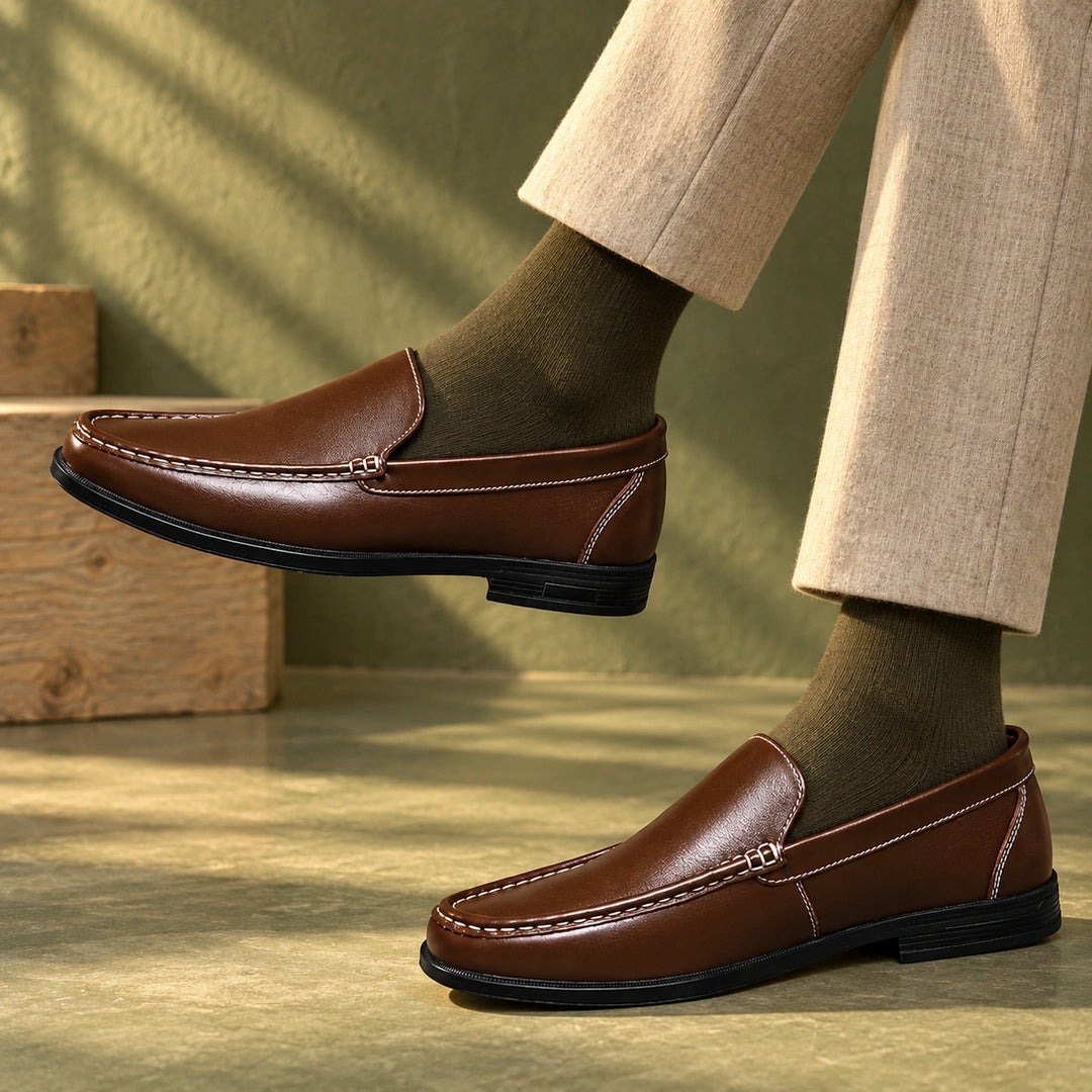 Lloyd Genuine Leather Apron Toe Loafers - Brown