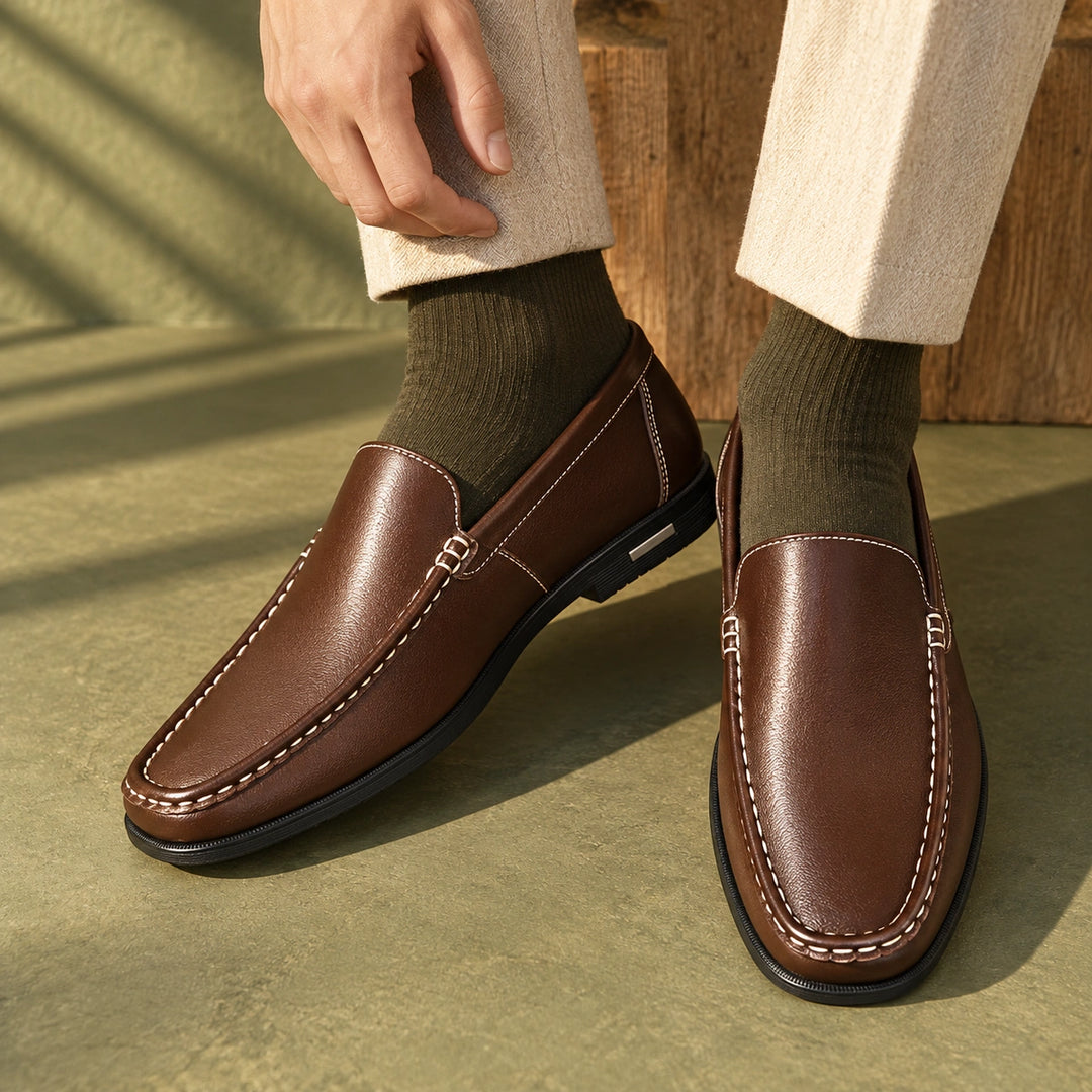 Lloyd Genuine Leather Apron Toe Loafers - Brown