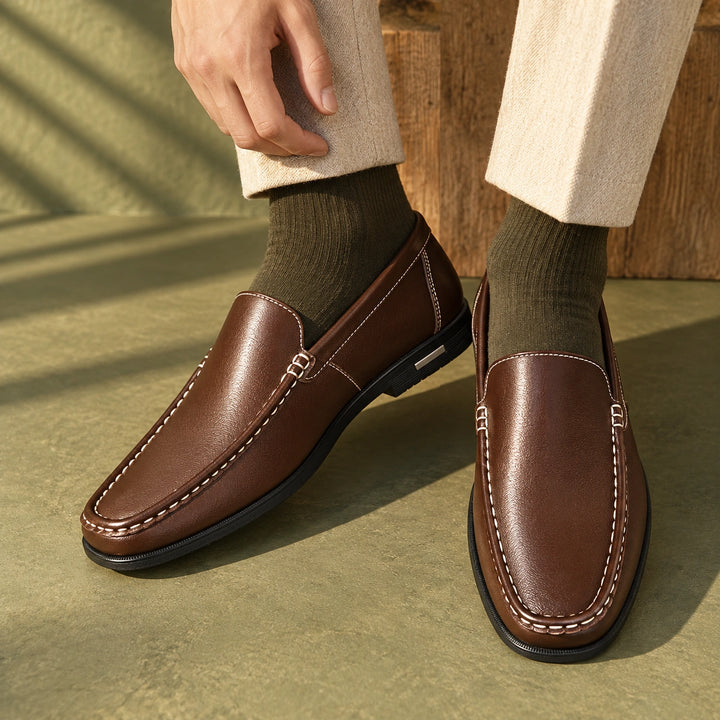 Lloyd Genuine Leather Apron Toe Loafers - Brown