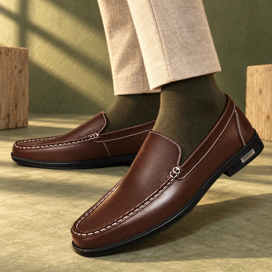 Lloyd Genuine Leather Apron Toe Loafers - Brown