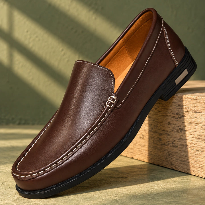 Lloyd Genuine Leather Apron Toe Loafers - Brown