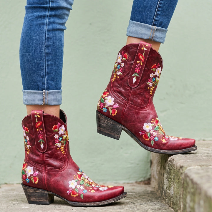 Loretta Embroidered Cowboy Boots - Red