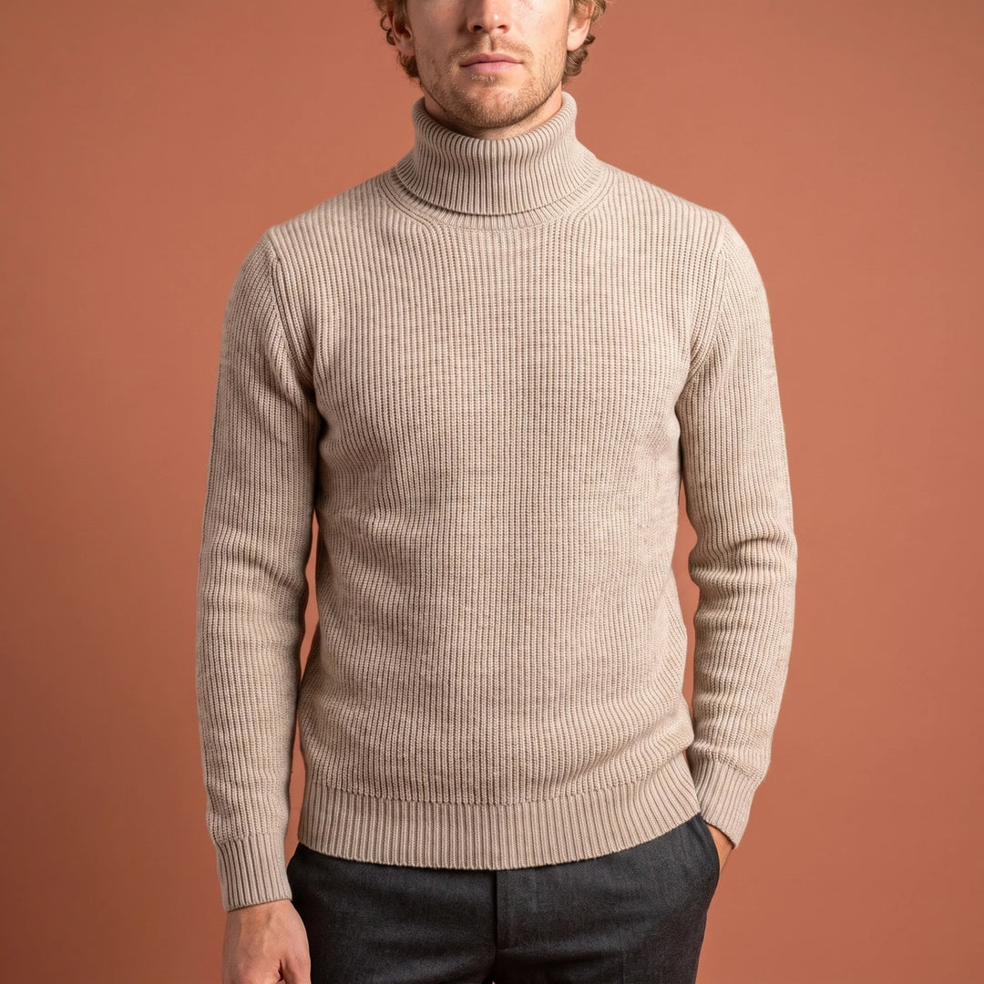 Lucian Ribbed Knit Turtleneck Sweater - Beige