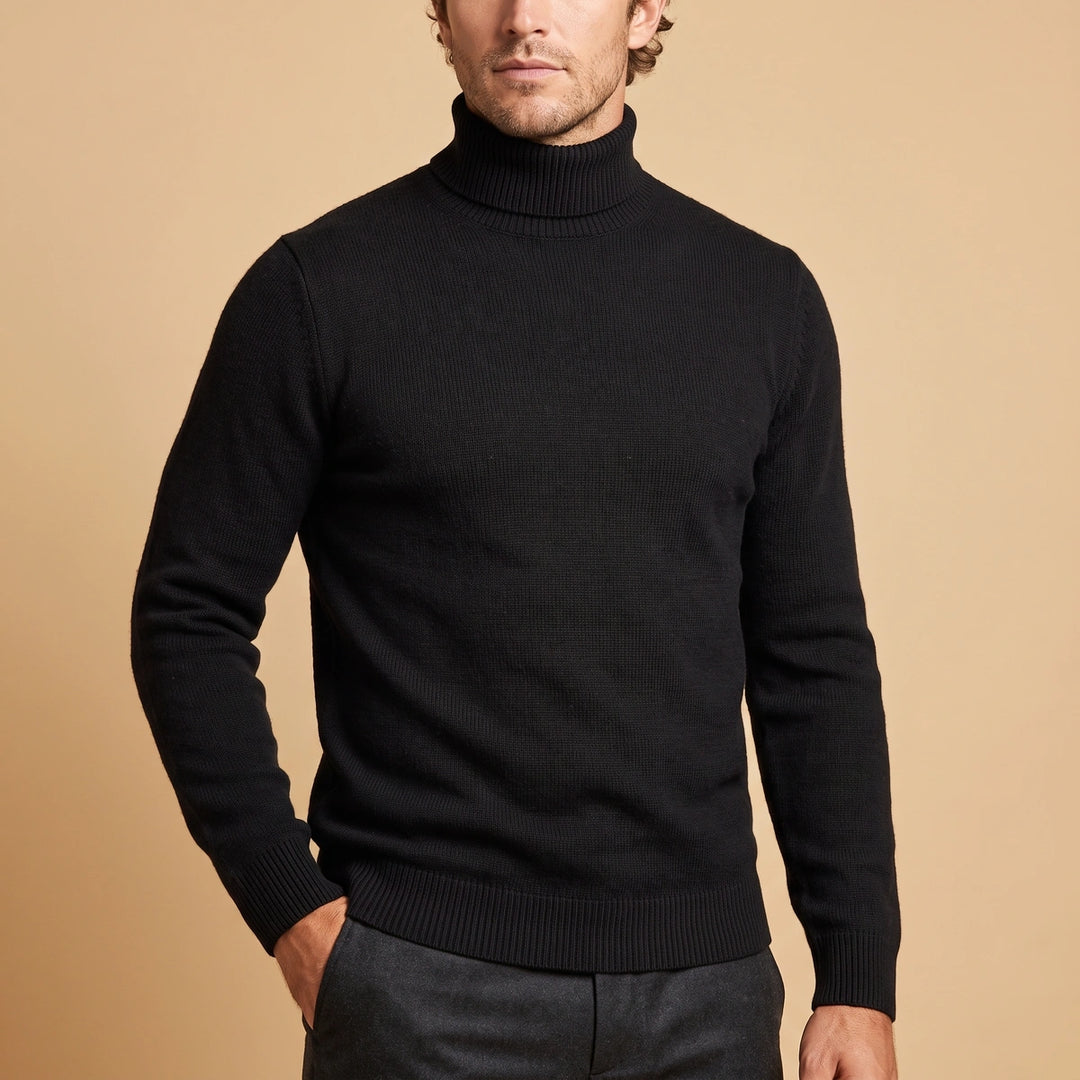 Lucian Ribbed Knit Turtleneck Sweater - Black