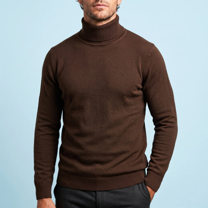Lucian Ribbed Knit Turtleneck Sweater - Brown