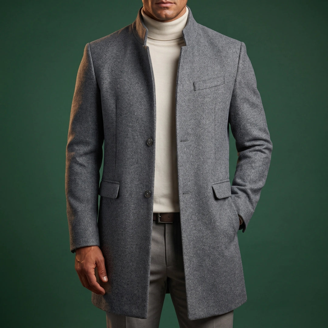 Lucius Wool Mandarin Collar Coat - Gray