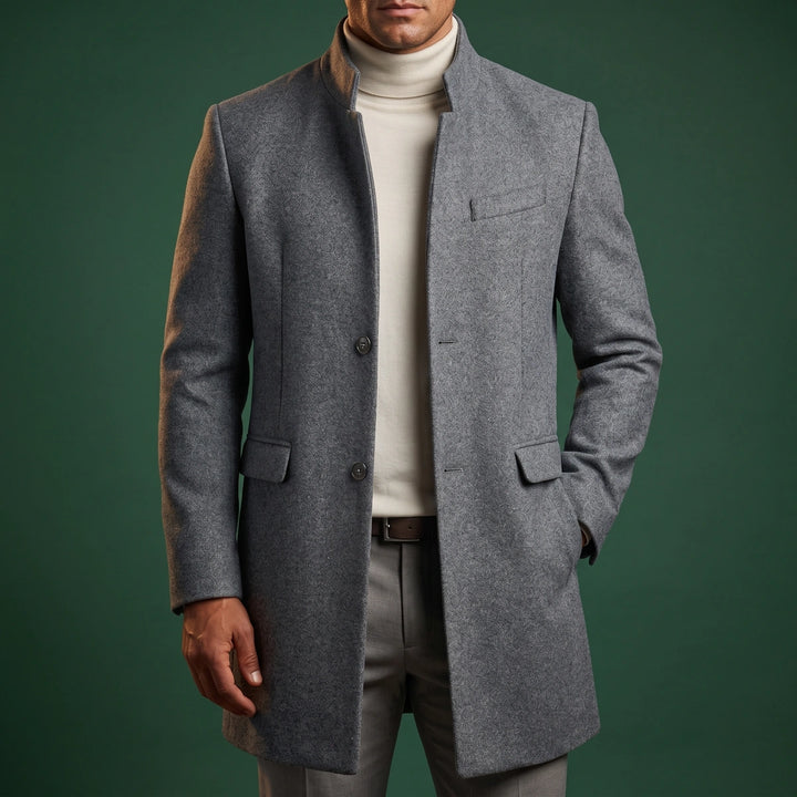 Lucius Wool Mandarin Collar Coat - Gray
