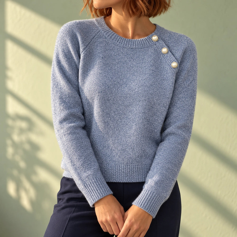 Lynn Pearl Shoulder Detail Soft Knit Sweater - Blue