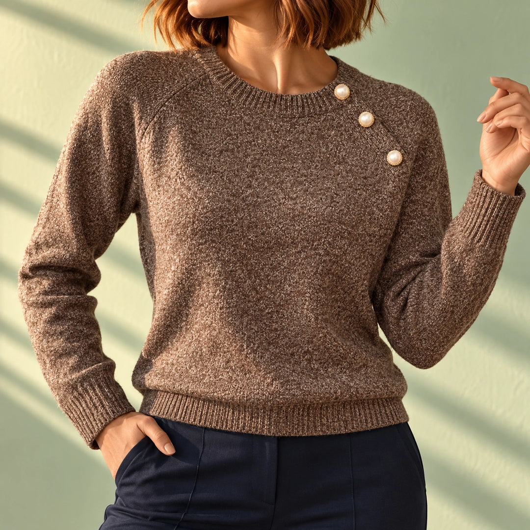 Lynn Pearl Shoulder Detail Soft Knit Sweater - Brown