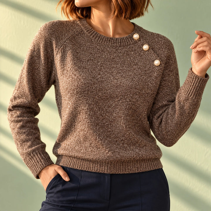 Lynn Pearl Shoulder Detail Soft Knit Sweater - Brown