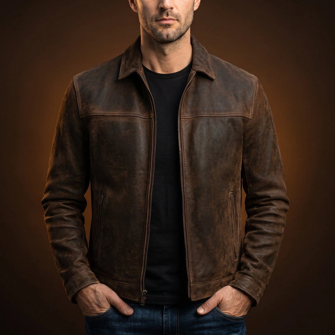 Lysander Structured Leather Jacket - Brown