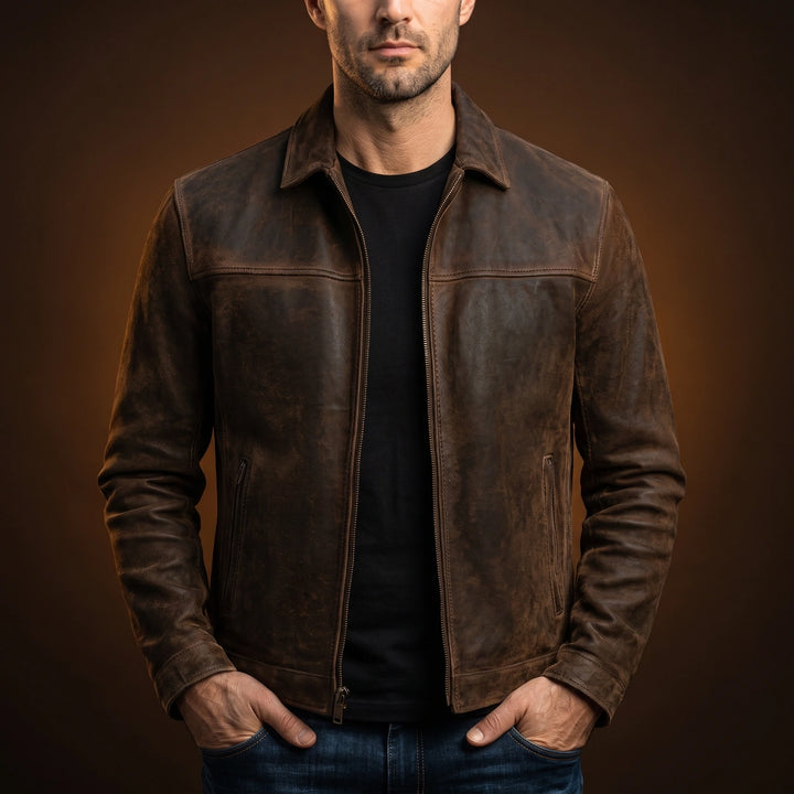 Lysander Structured Leather Jacket - Brown