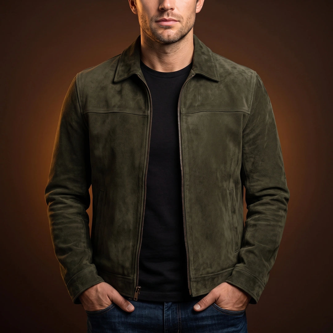 Lysander Structured Leather Jacket - Green