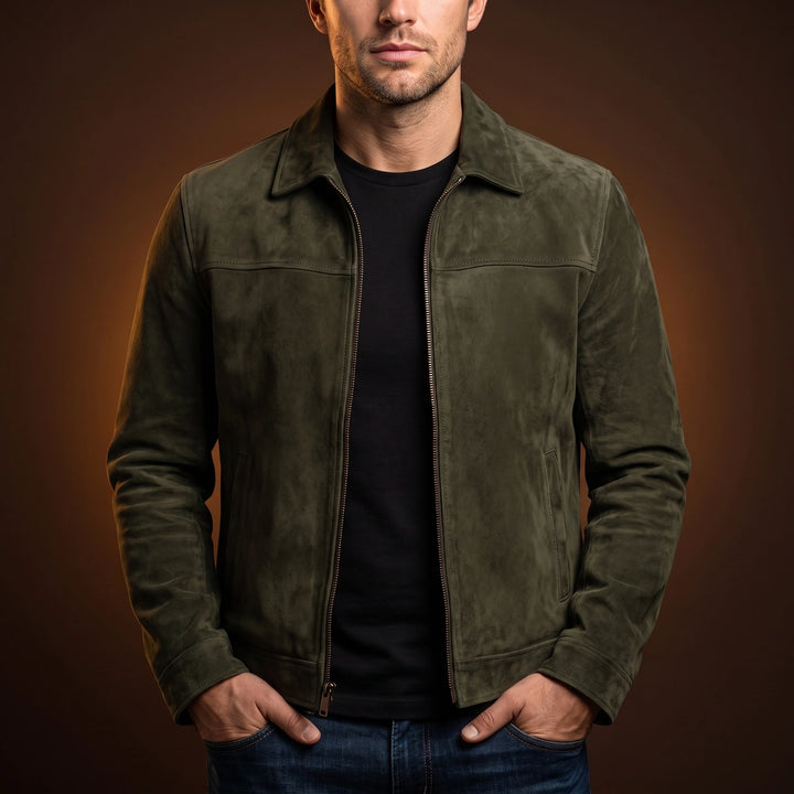 Lysander Structured Leather Jacket - Green