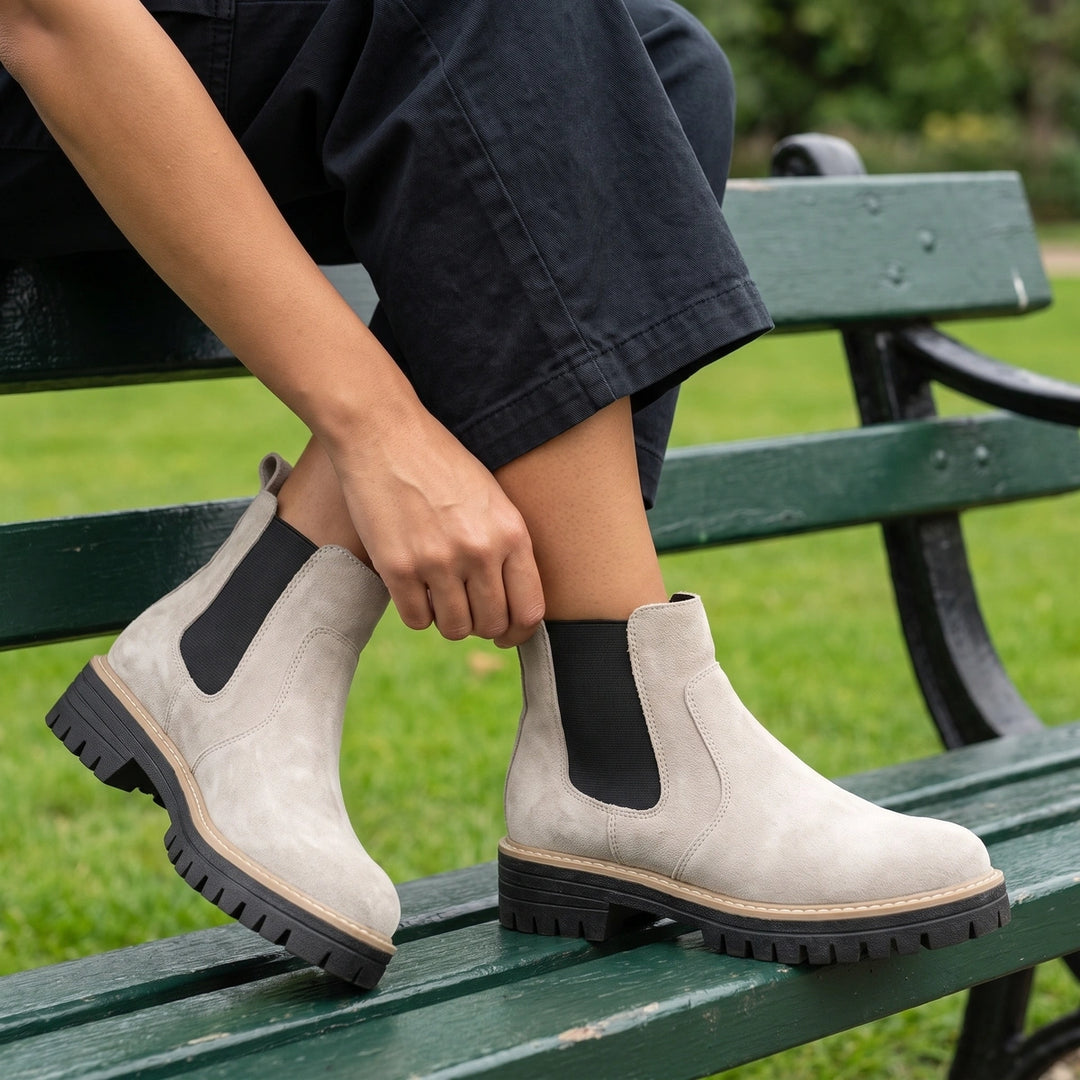 Maeve Suede Lug Sole Chelsea Boots - Beige
