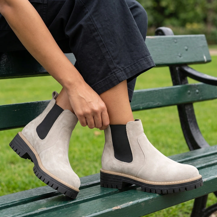 Maeve Suede Lug Sole Chelsea Boots - Beige