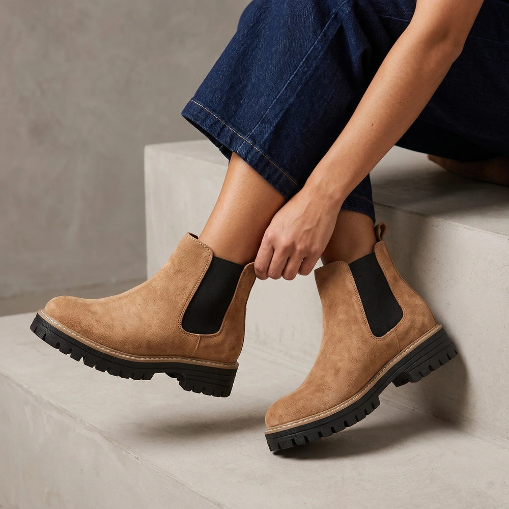 Maeve Suede Lug Sole Chelsea Boots - Brown