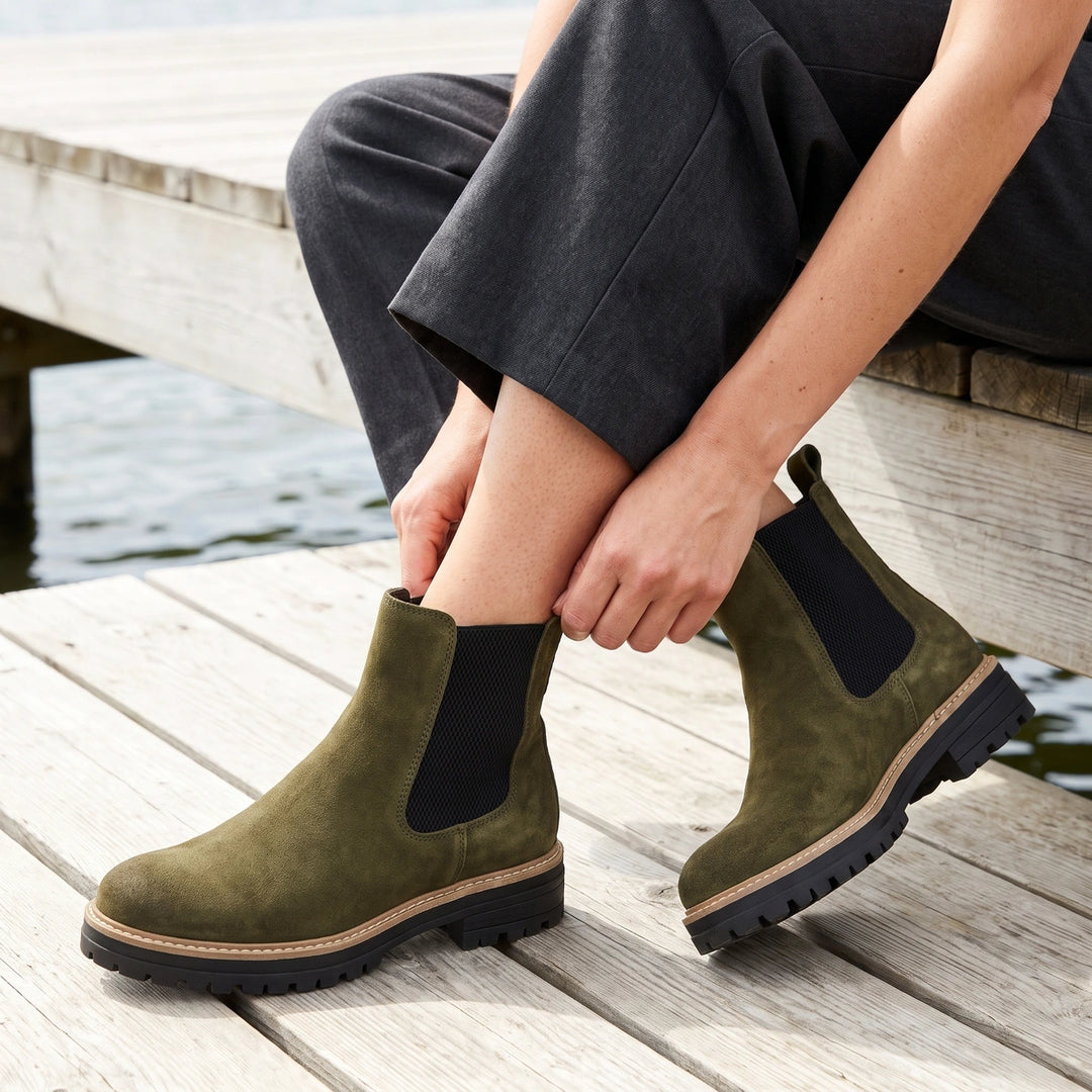 Maeve Suede Lug Sole Chelsea Boots - Green