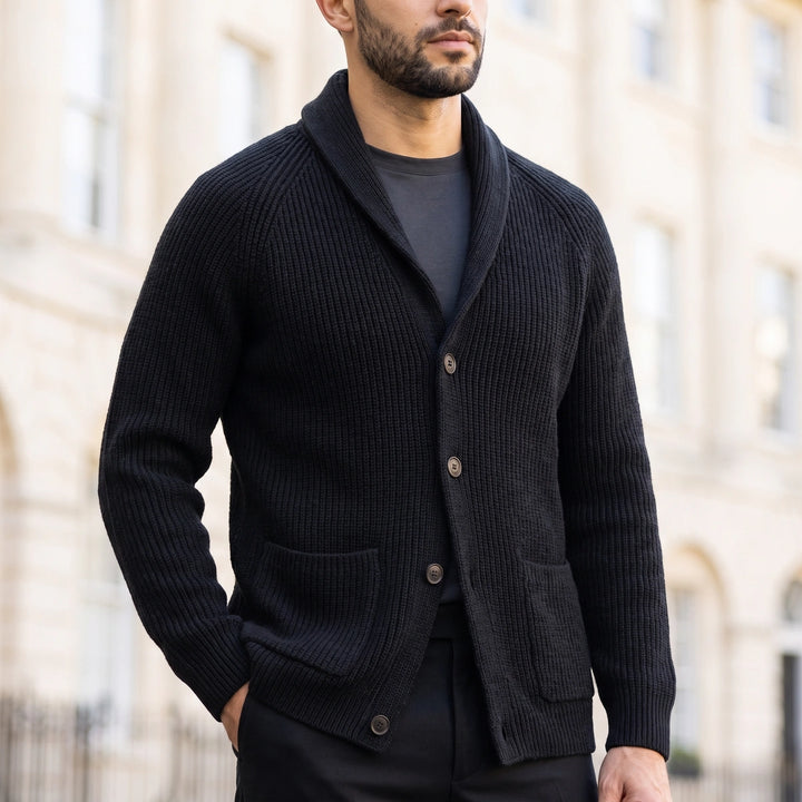 Magnus Shawl Collar Wool Blend Cardigan - Black