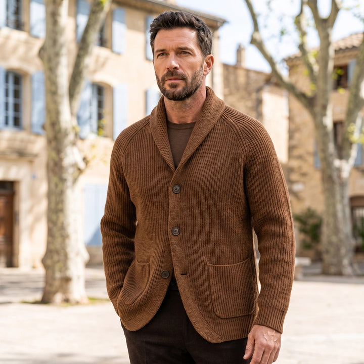 Magnus Shawl Collar Wool Blend Cardigan - Brown