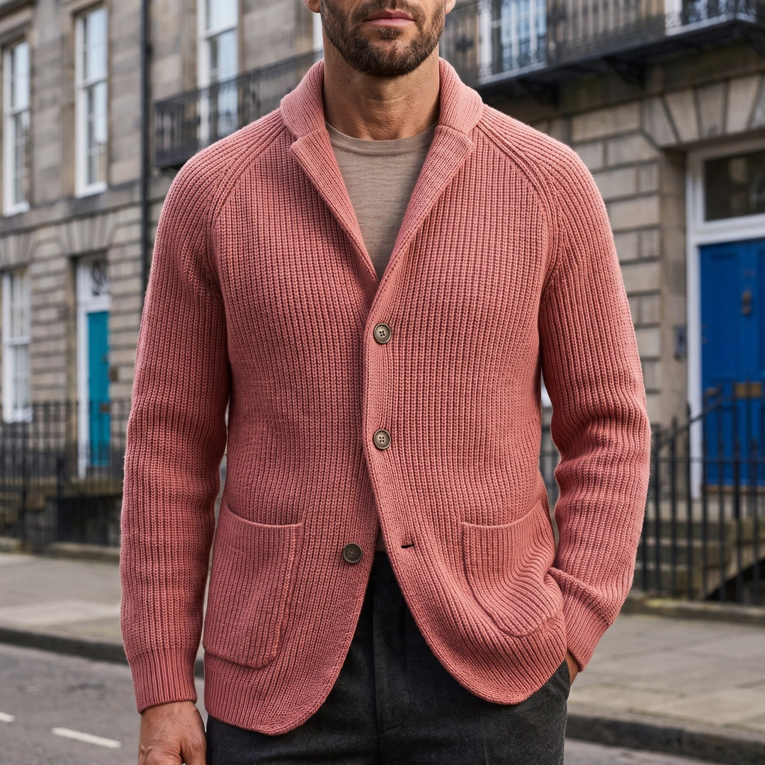 Magnus Shawl Collar Wool Blend Cardigan - Salmon