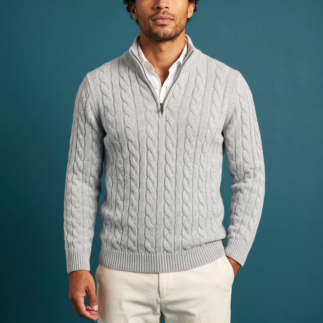 Malachi Cable Knit Half Zip Sweater - Gray