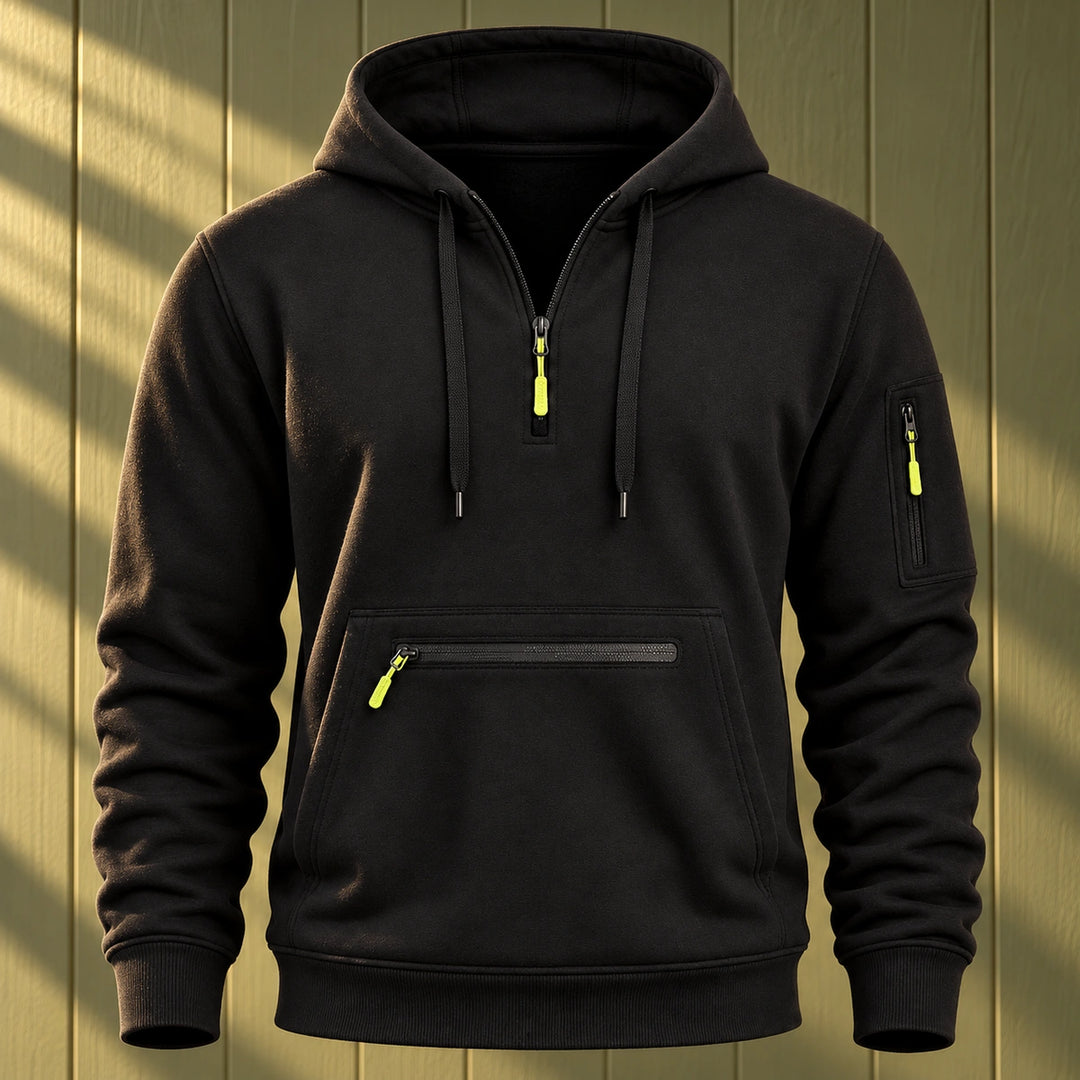 Marcus Heathered Fleece Utility Quarter Zip Hoodie - Black