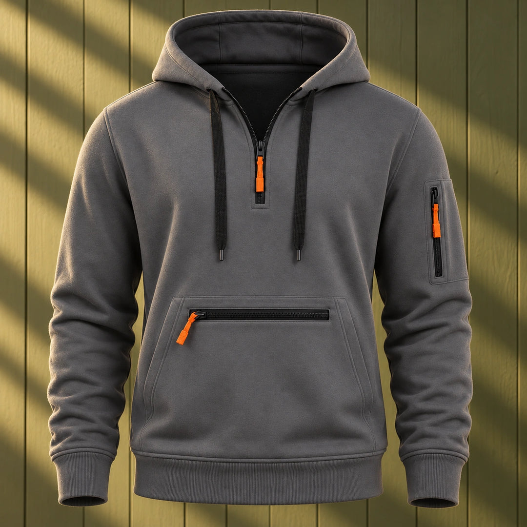 Marcus Heathered Fleece Utility Quarter Zip Hoodie - Dark Grey