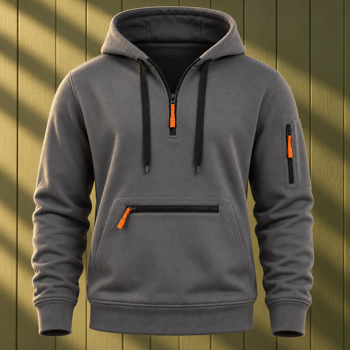 Marcus Heathered Fleece Utility Quarter Zip Hoodie - Dark Grey