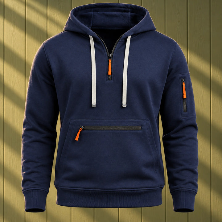 Marcus Heathered Fleece Utility Quarter Zip Hoodie - Navy Blue