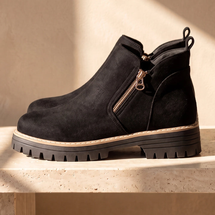 Margo Side Zip Lug Sole Ankle Boots - Black