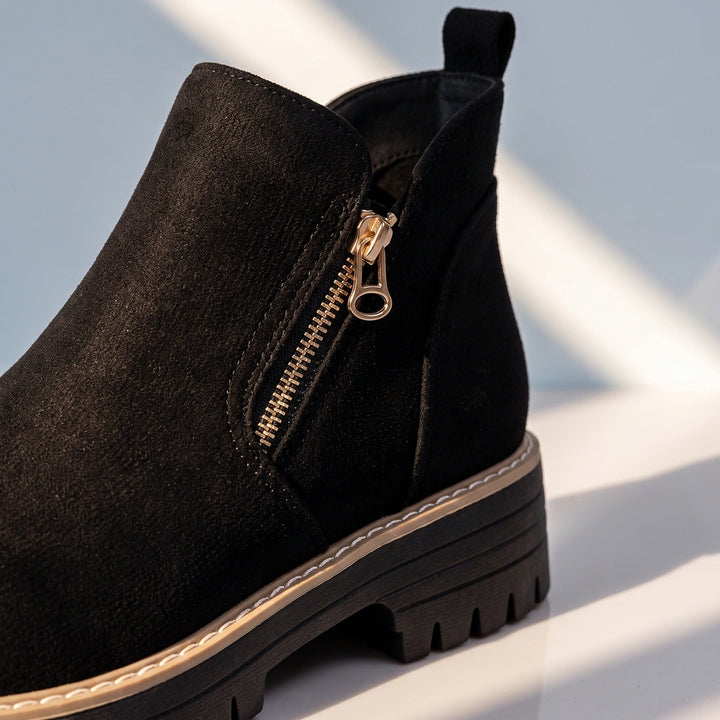 Margo Side Zip Lug Sole Ankle Boots - Black