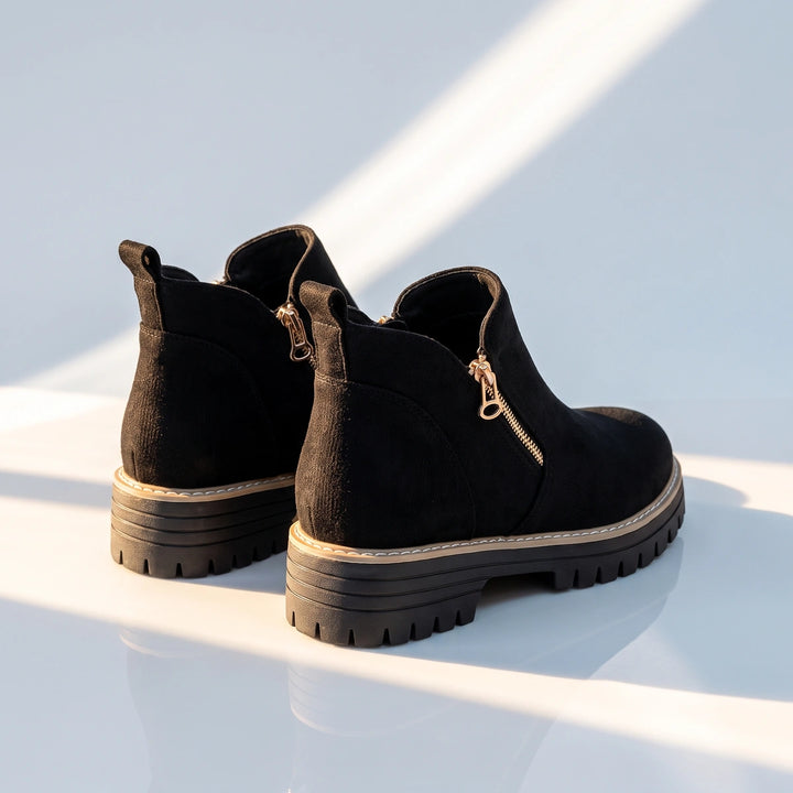 Margo Side Zip Lug Sole Ankle Boots - Black