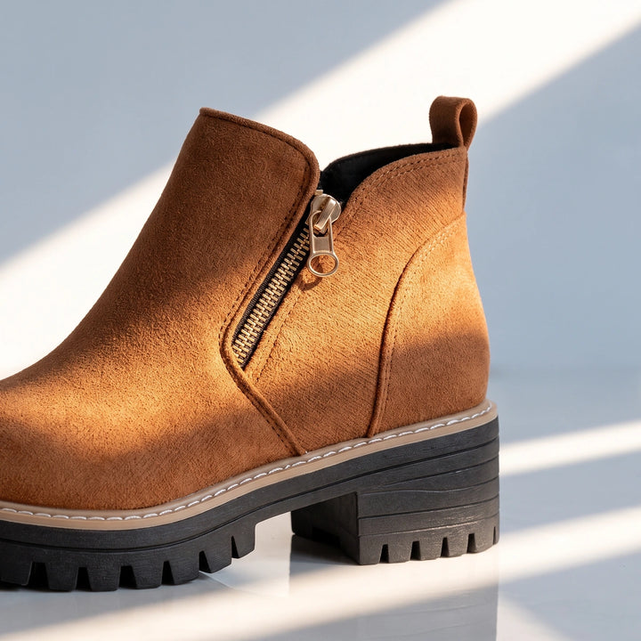 Margo Side Zip Lug Sole Ankle Boots - Brown