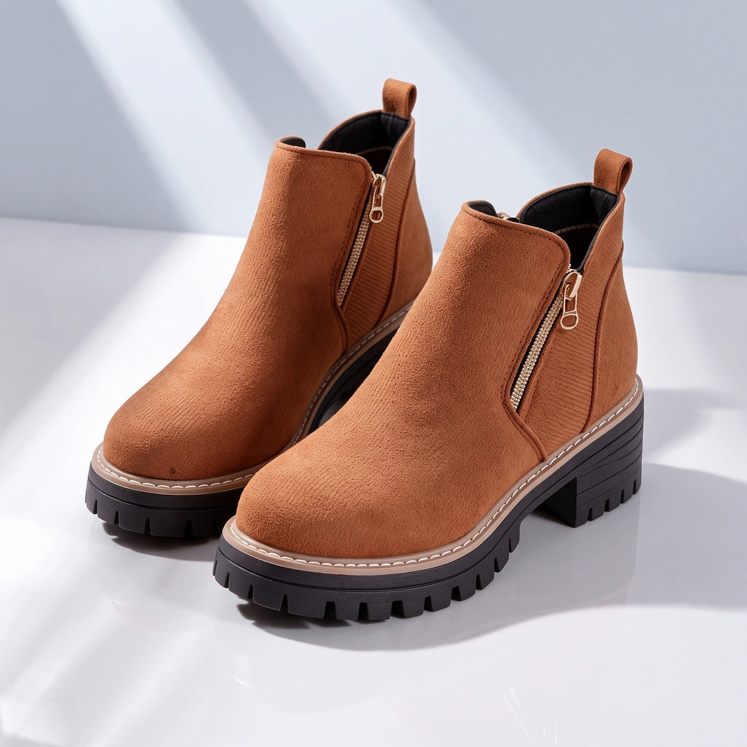 Margo Side Zip Lug Sole Ankle Boots - Brown