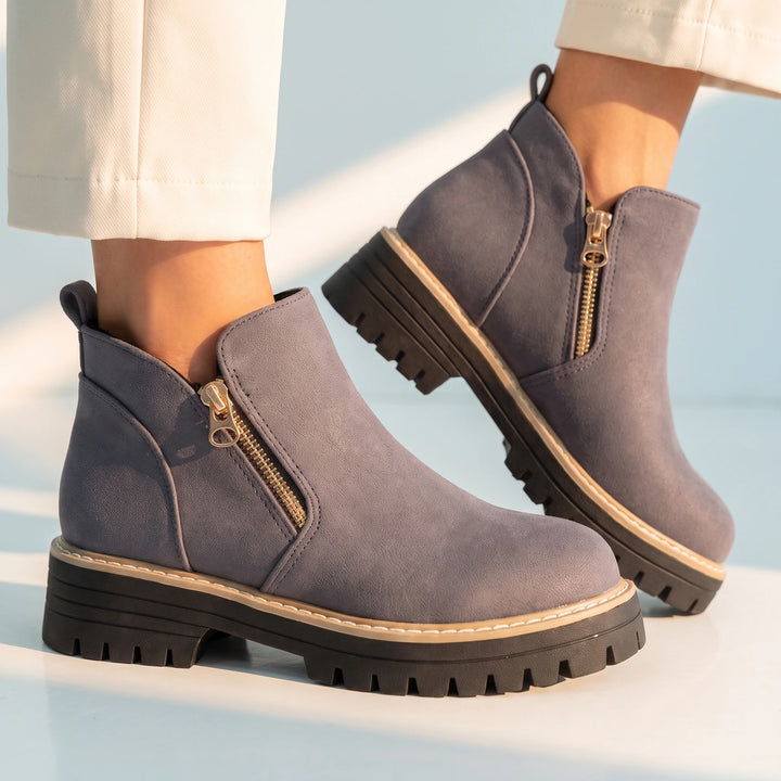Margo Side Zip Lug Sole Ankle Boots - Gray