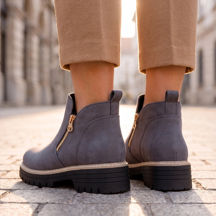 Margo Side Zip Lug Sole Ankle Boots - Gray