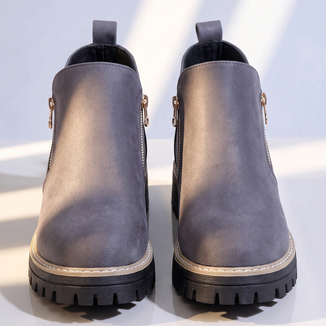 Margo Side Zip Lug Sole Ankle Boots - Gray