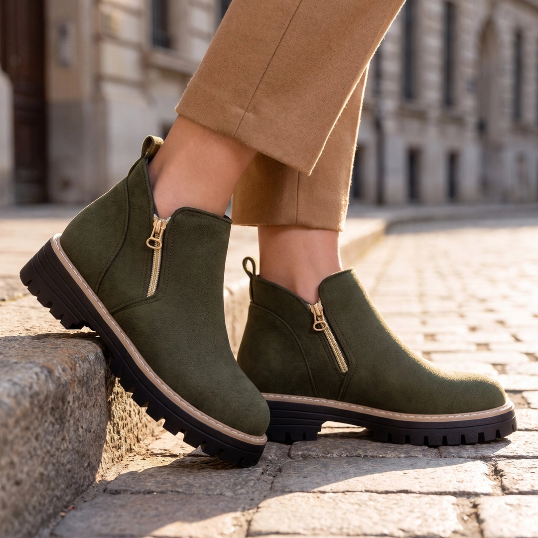 Margo Side Zip Lug Sole Ankle Boots - Green