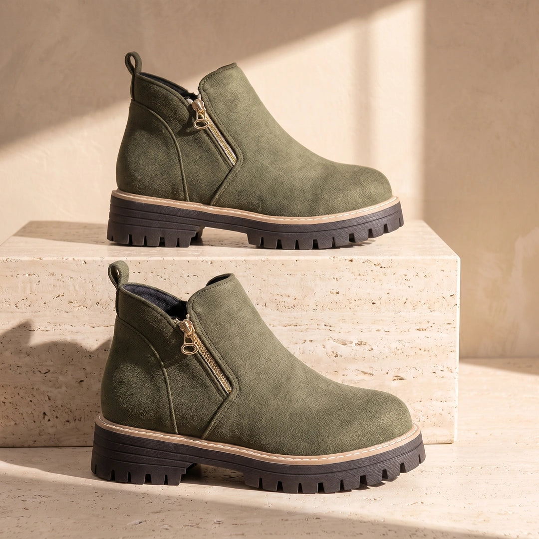 Margo Side Zip Lug Sole Ankle Boots - Green