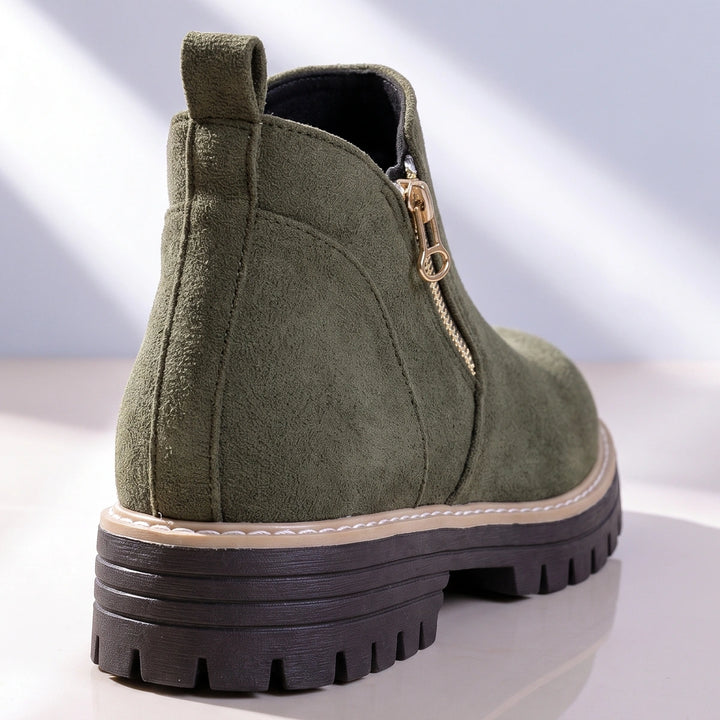 Margo Side Zip Lug Sole Ankle Boots - Green