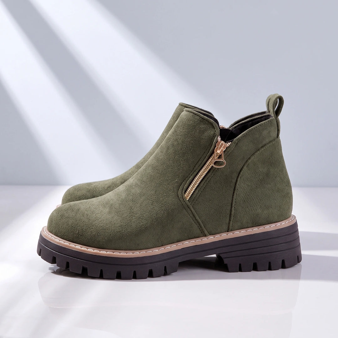 Margo Side Zip Lug Sole Ankle Boots - Green