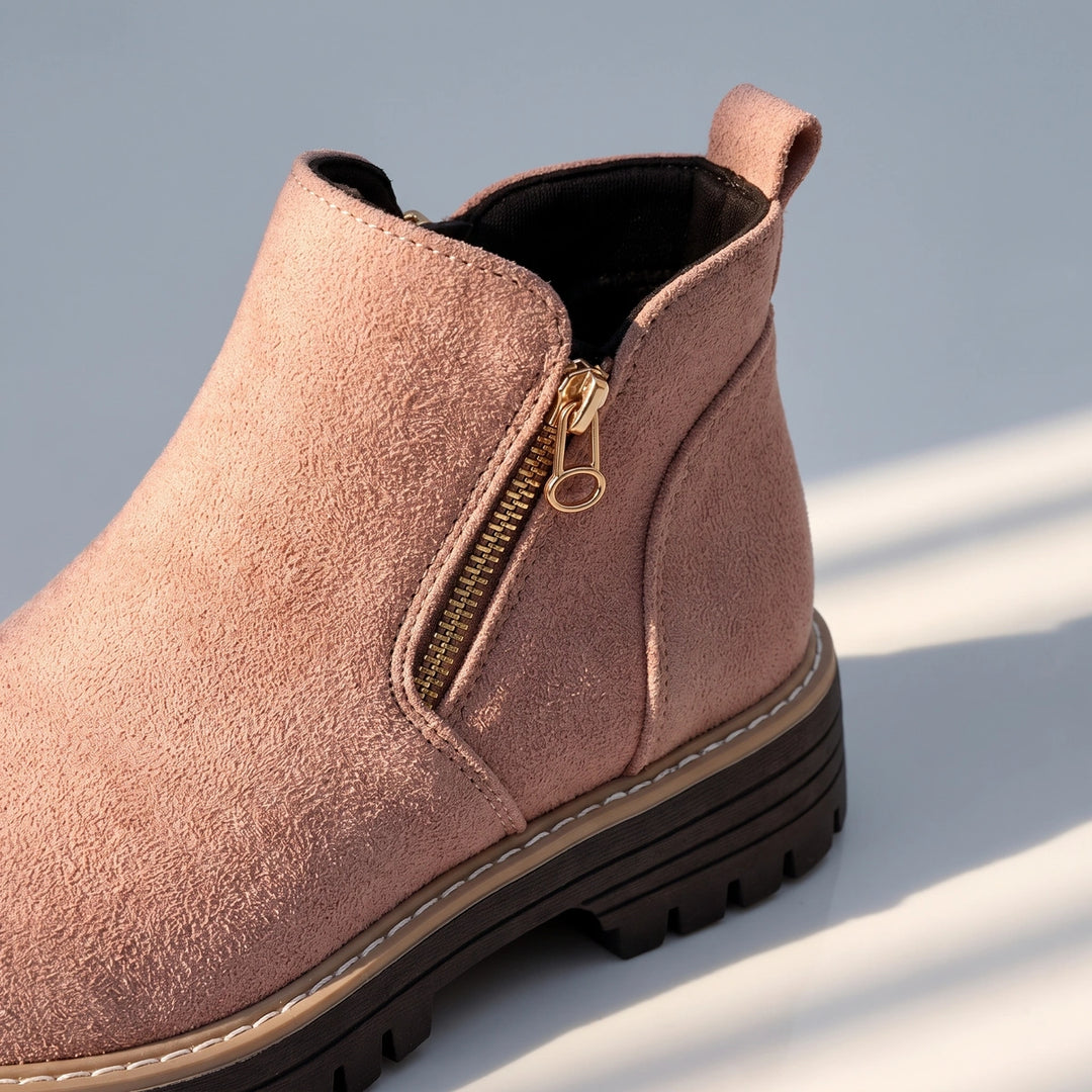 Margo Side Zip Lug Sole Ankle Boots - Pink