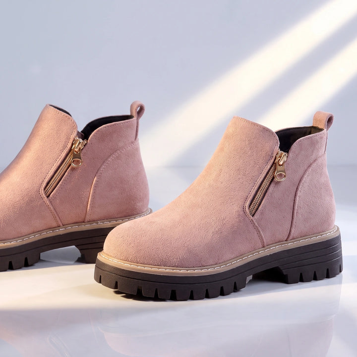 Margo Side Zip Lug Sole Ankle Boots - Pink