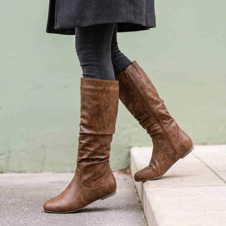 Mariana Slouchy Flat Mid Calf Boots - Brown